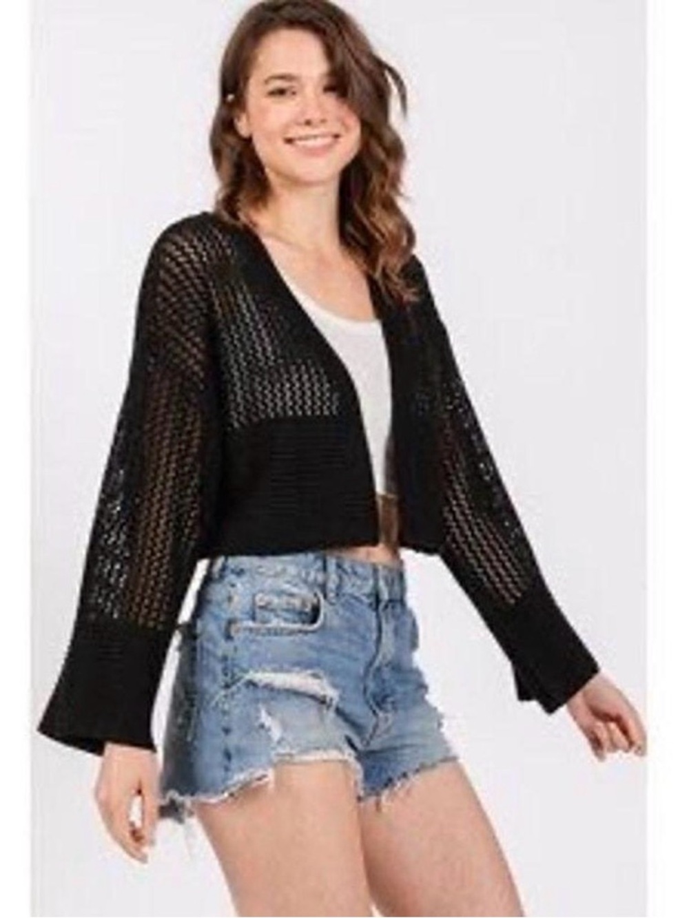 Anthropologie Julliet Black Cropped Open-Knit Women's Cardigan
